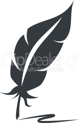 Quill pen with ink trail black vector icon