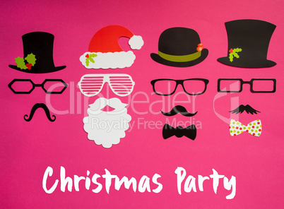 Santa Claus, Set Of Mask, Hat, Mustache, Pink Background, Christmas Party