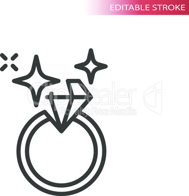 Shiny diamond ring line vector icon