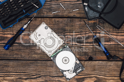 HDD with Screwdriver and Other Tools