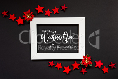 Frame, Red Winter Rose, Star, Gutes Neues Means Happy New Year