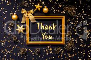 Frame, Golden Glitter Christmas Decoration, Ball, Text Thank You