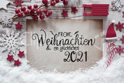 Red Christmas Decoration, Paper, Glueckliches 2021 Means Happy 2021