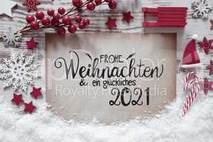 Red Christmas Decoration, Paper, Glueckliches 2021 Means Happy 2021