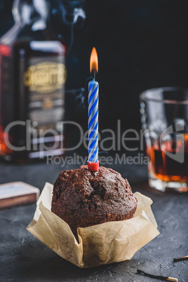 Chocolate muffin with birthday candle