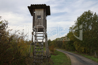 Wooden Hunters High Seat in rural Landscape