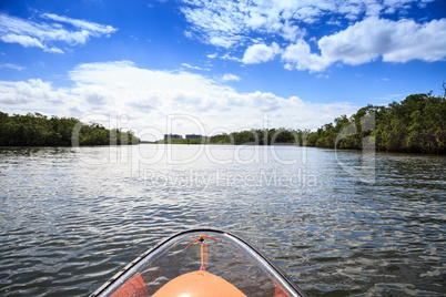 Clear see-through kayak forges its way through the waters of Del