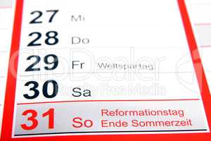 Reformationstag Endeder Sommerzeit