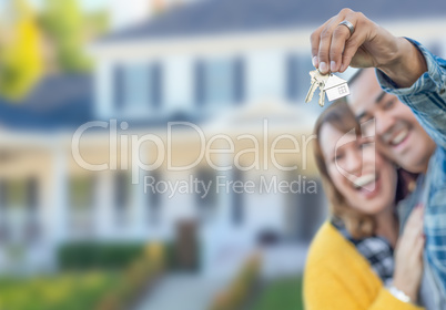 Mixed Race Couple in Front of House with Keys