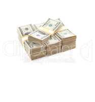 Stacks of One Hundred Dollar Bills Isolated on a White Backgroun