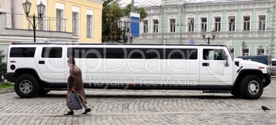 grandmother and white limousine