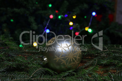 Christmas composition with beautiful silver Christmas ball