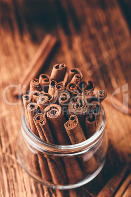 Cinnamon sticks in a glass jar