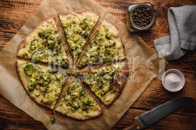 Pizza with broccoli and cheese