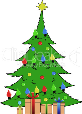 Big Christmas tree with garland and gifts