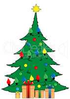 Big Christmas tree with garland and gifts