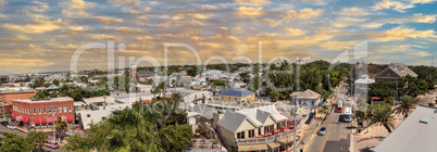 Sunset over Aerial view of the Old Town part of Key West