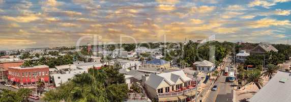 Sunset over Aerial view of the Old Town part of Key West