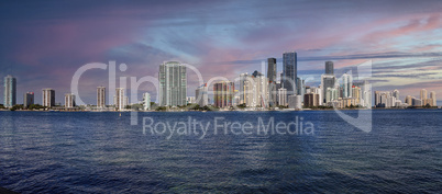 Sunset View of the city of Miami over the ocean