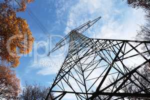 Transmission line on background of blue sky