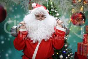 Santa Claus at the festive New Year tree
