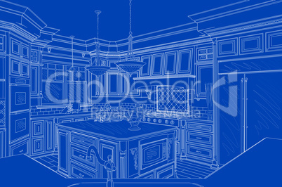 Beautiful Custom Kitchen Blueprint Design Drawing