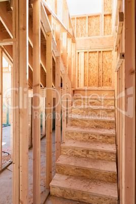 Unfinished Staircase Framing of New Home At Construciton Site