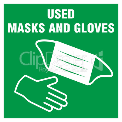 Warning sign, icon info. Disposing bin for used face masks, gloves, ppe only sticker. Coronavirus covid-19 healthcare safety measure. Vector element isolated on white background for shop, store.