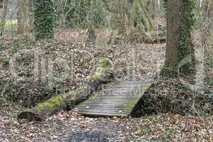 Simple wooden bridge on the border of the Netherlands and German