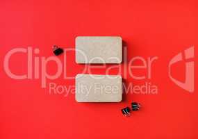 Kraft business cards on red