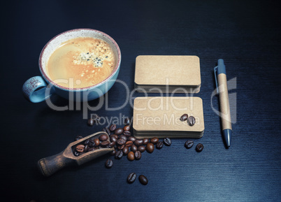 Business cards and coffee