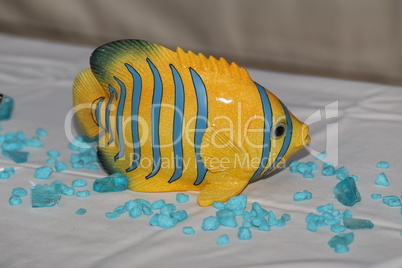 A beautiful decorative fish serves as a table decoration