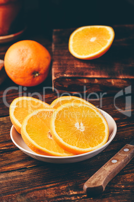 Slices of orange on white plate