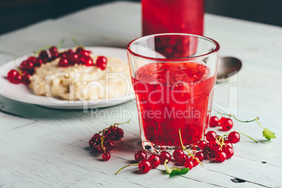 Simple breakfast with porridge and infused water