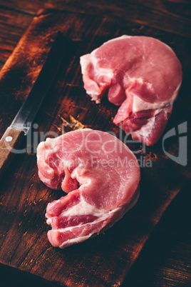Two pork loin steaks with knife