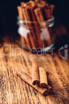 Cinnamon sticks in a glass jar