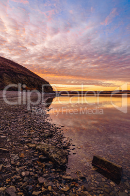 Sunrise on the hilly coast of Zay river