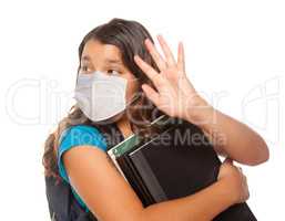 Hispanic Student Girl Wearing Face Mask with Books Isolated on W