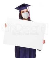 Graduating Female Wearing Medical Face Mask and Cap and Gown  Ho