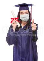 Graduating Female Wearing Medical Face Mask and Cap and Gown  Gi