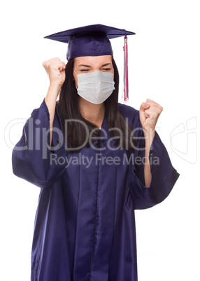 Graduating Female Wearing Medical Face Mask and Cap and Gown  Ch