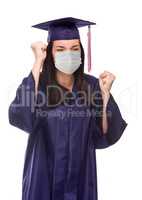 Graduating Female Wearing Medical Face Mask and Cap and Gown  Ch