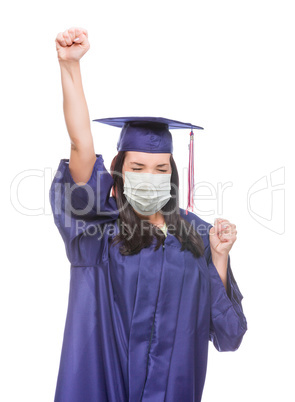 Graduating Female Wearing Medical Face Mask and Cap and Gown  Ch