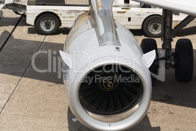 View of aircraft engine turbine blades.