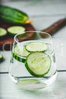 Water infused with sliced cucumber