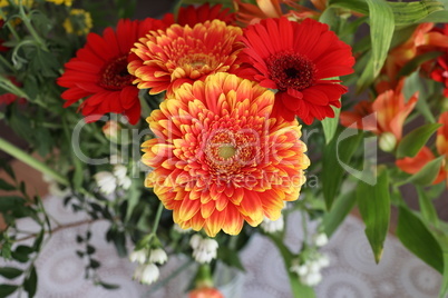 Bouquet of bright gerberas and other flowers