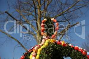 Colored decorative eggs are used to decorate wells in Germany for Easter