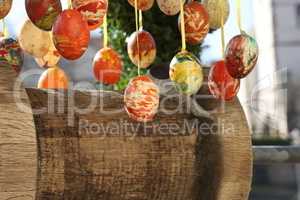 Colored decorative eggs are used to decorate wells in Germany for Easter