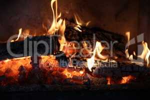 Close up of a burning fireplace at home