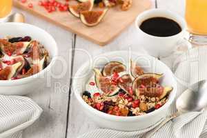 Breakfast. Muesli with oatmeal, figs and dried fruits